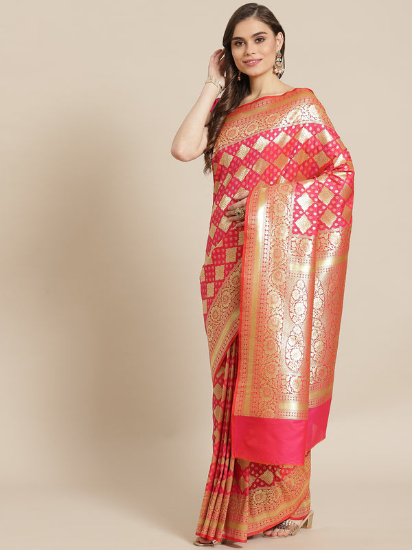 Pink color semi katan silk blend banarasi saree