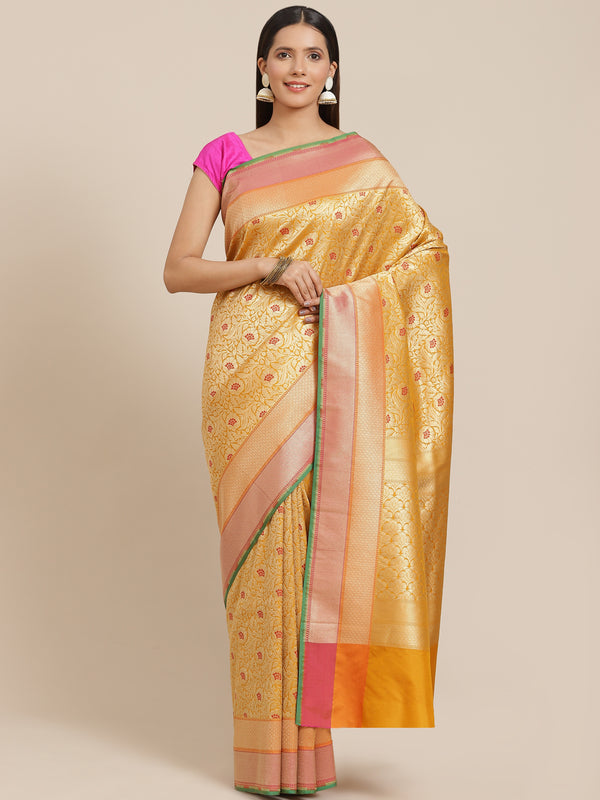 Mustard semi katan silk saree