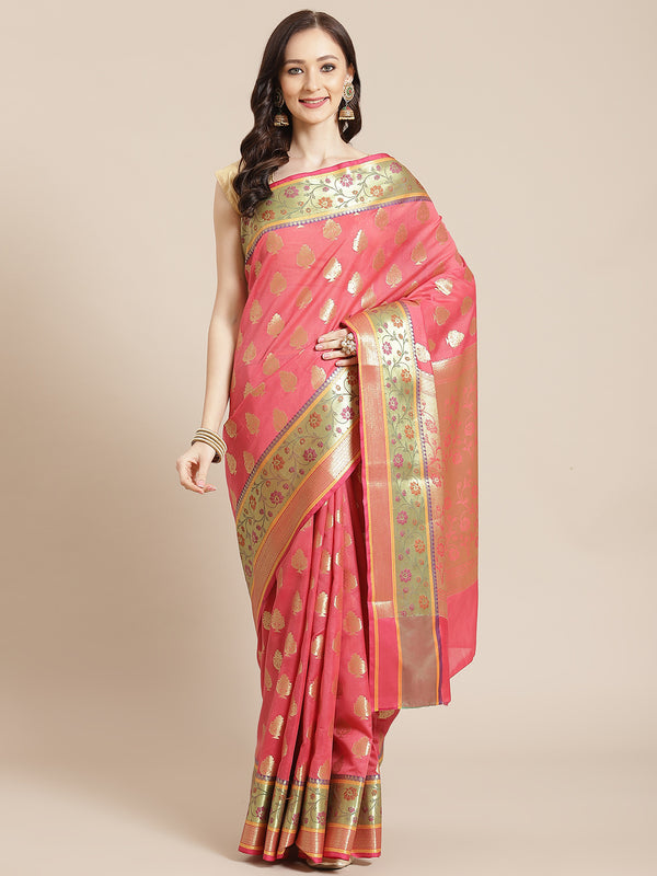 Pink cotton silk blend banarasi saree
