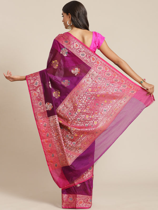 Purple colored semi cotton saree