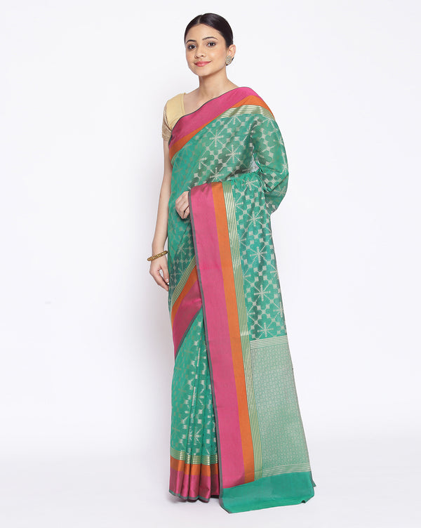 Soft Green Silk Blend Resham Jaal Banarasi Saree
