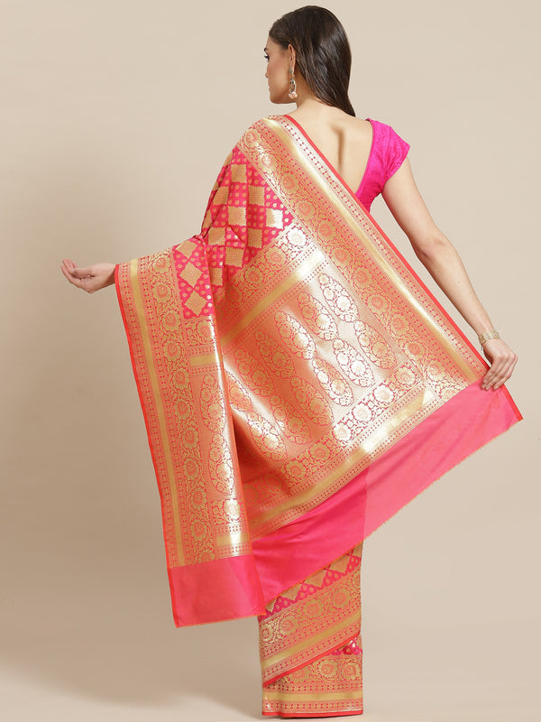 Pink color semi katan silk blend banarasi saree