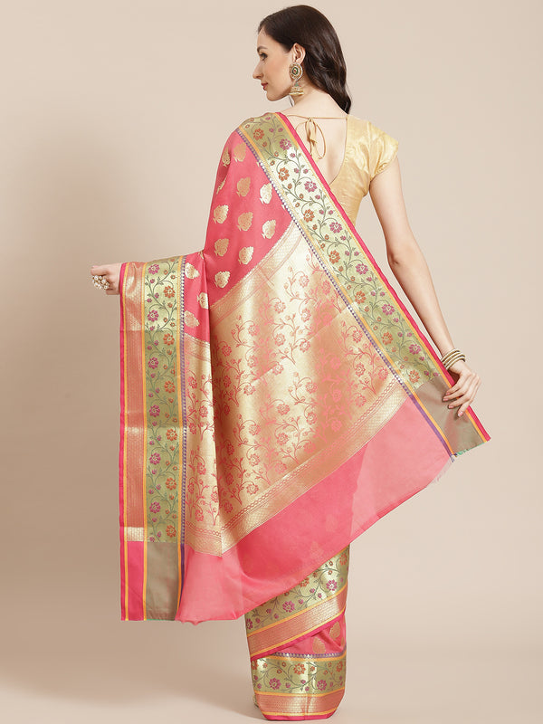 Pink cotton silk blend banarasi saree