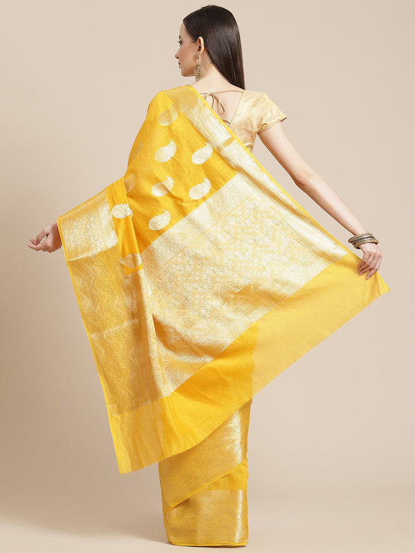 Yellow Pure Chanderi Cotton Silk Banarasi Saree