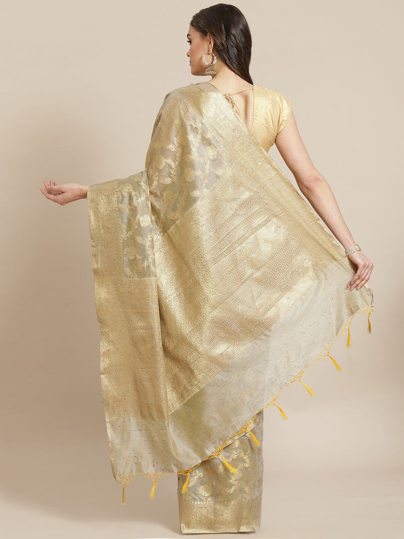 Beige Banarasi Cotton Silk Saree