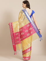 Beige and pink cotton silk banarasi saree