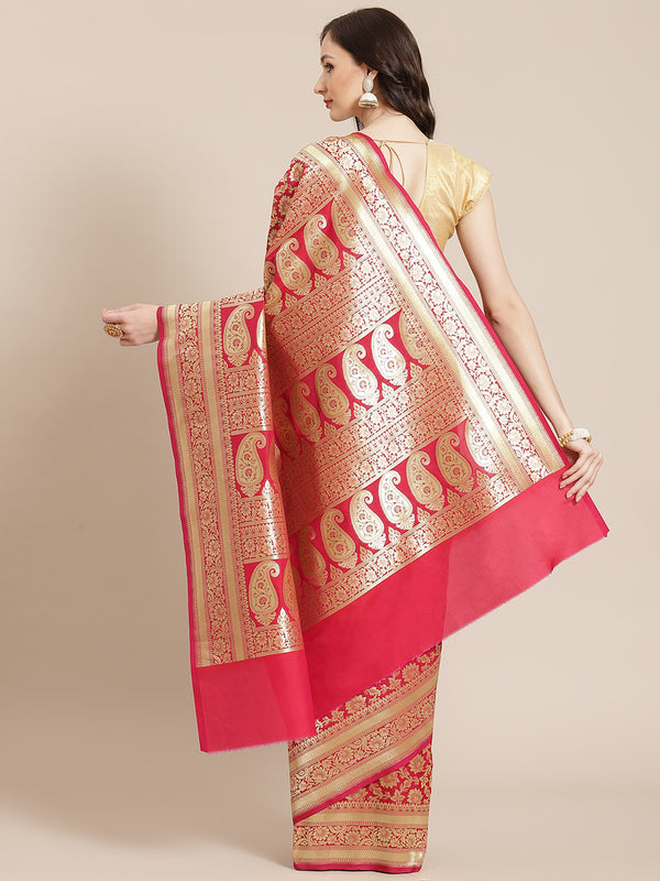 Pink color semi katan silk blend banarasi saree