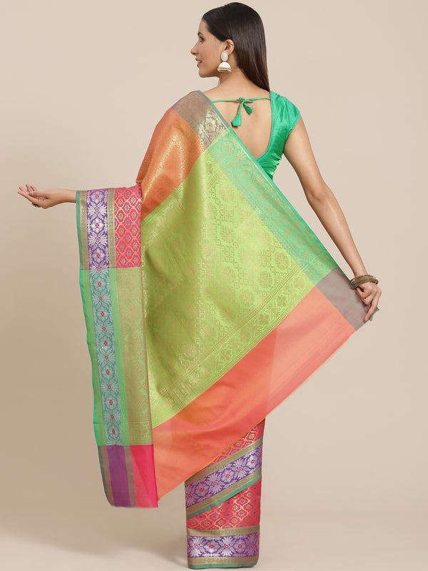 Peach colored semi silk blend banarasi saree