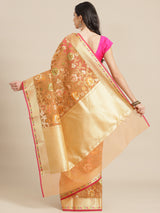 Tinted Peach Semi Organza Silk Banarasi Saree