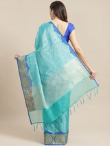 Blue Powerloom Silk Blend Tanchoi Banarasi Saree