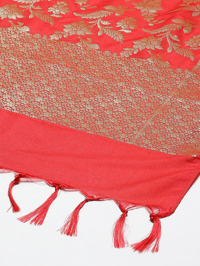 Red colored semi silk blend dupatta