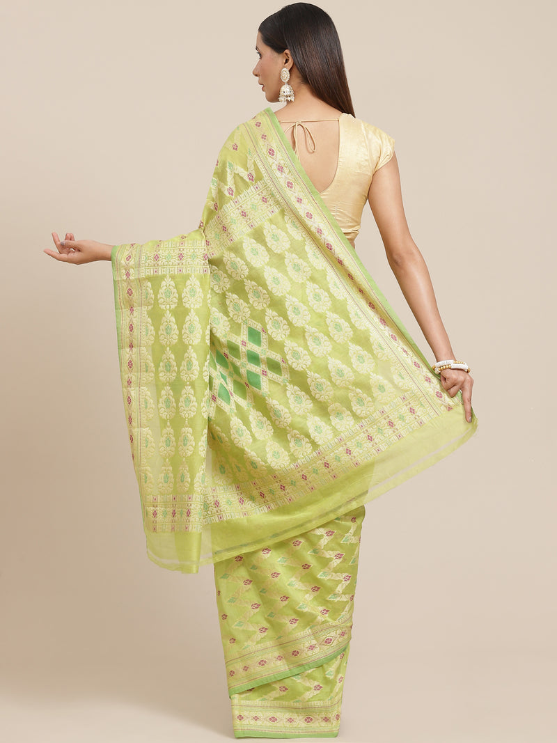 Green color cotton silk saree