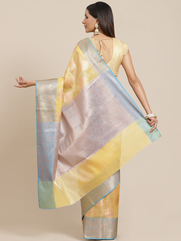 Yellow colored tissue silk saree