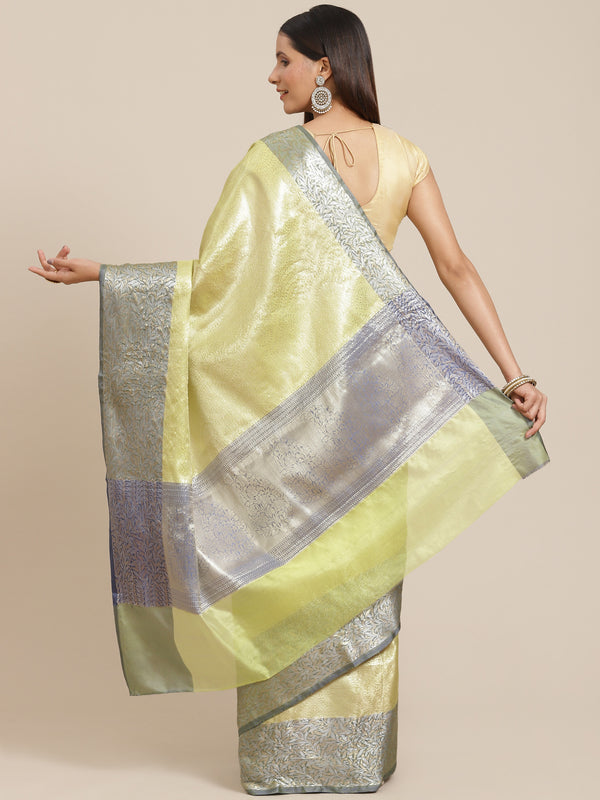 Cream colored semi silk blend banarasi saree