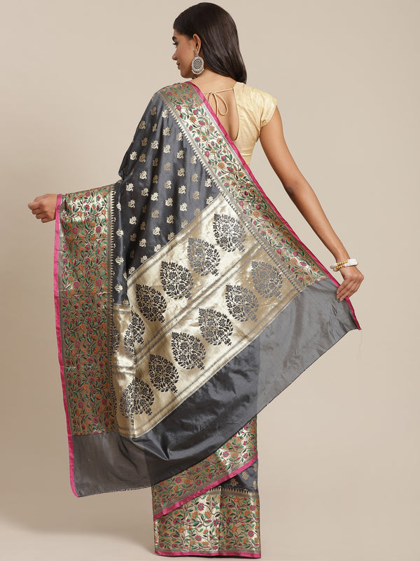 Grey colored semi silk saree
