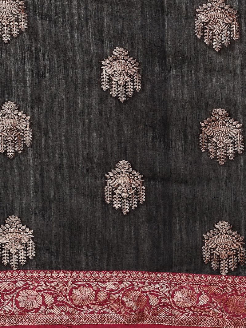 Black colored semi cotton  saree