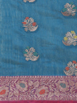 Blue and pink colored semi cotton saree