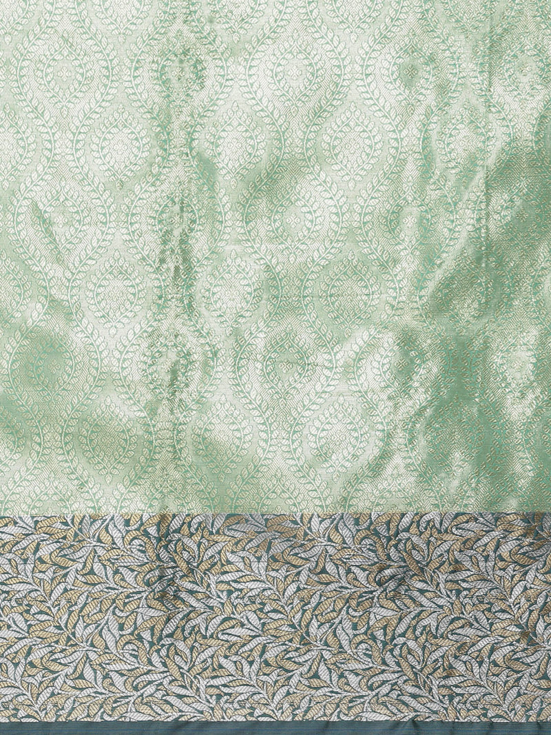 Teal green colored semi silk blend banarasi saree