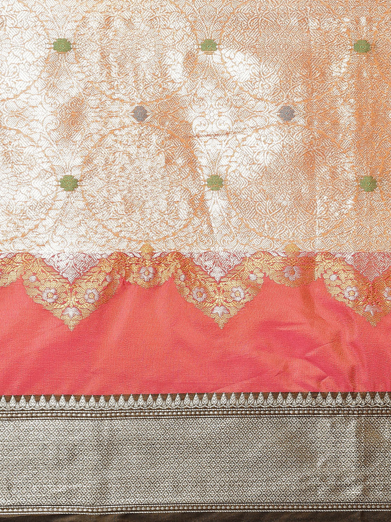 Peach colored semi silk saree