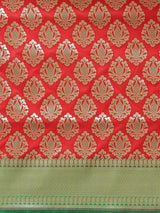 Red and green color semi katan silk banarasi saree