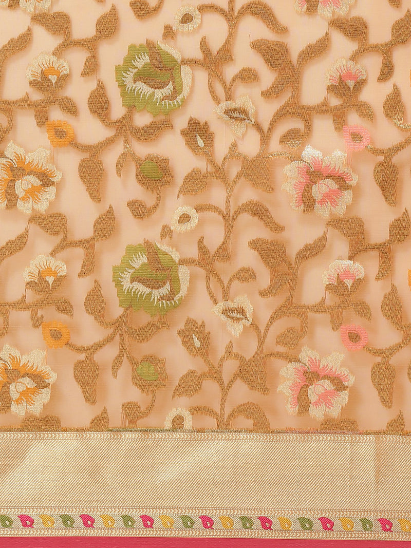 Tinted Peach Semi Organza Silk Banarasi Saree