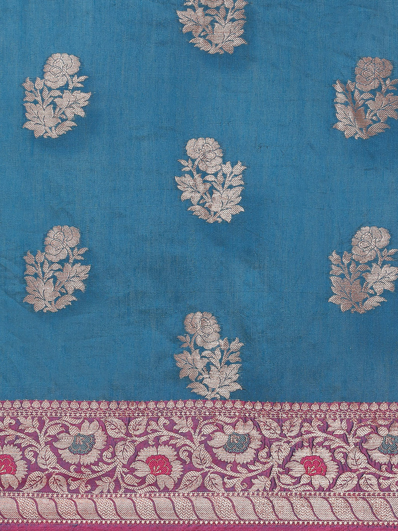 lue colored semi cotton saree