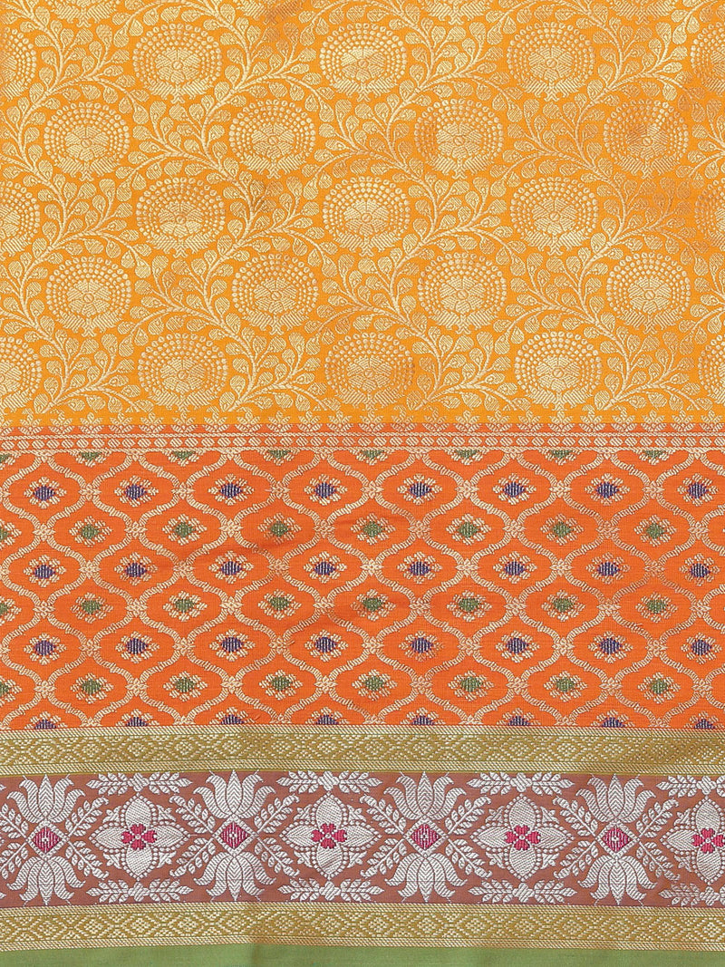 Yellow colored semi silk blend banarasi saree