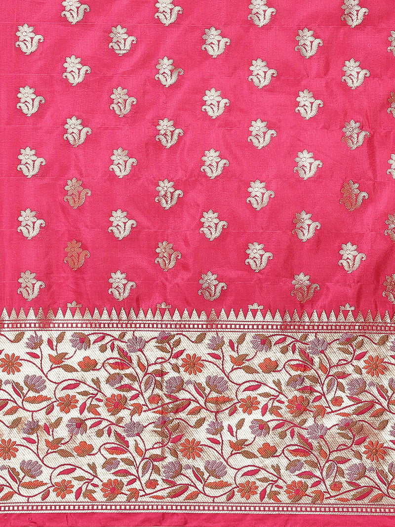 Pink colored semi silk saree