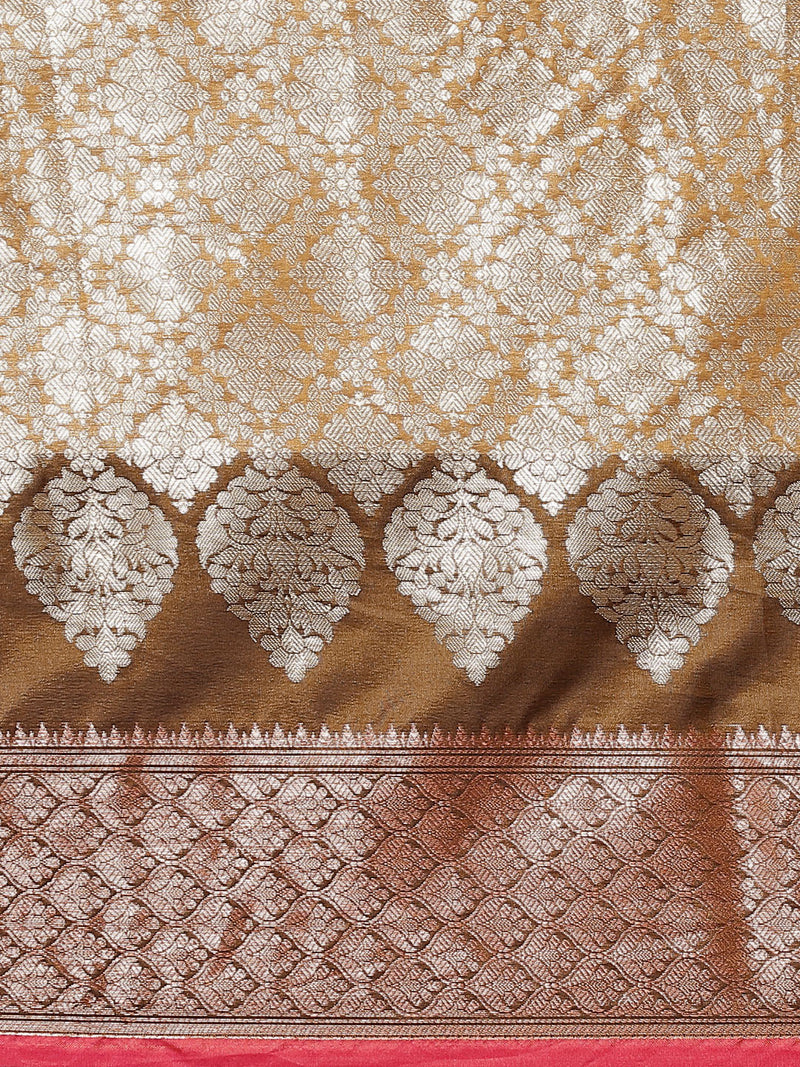 Light brown colored semi silk saree