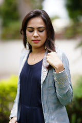 Navy Blue Jumpsuit with Grey Jacket