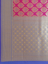 Pink and blue color semi katan silk banarasi saree