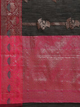 Black and pink colored semi cotton saree