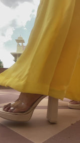 Yellow Peplum Banarasi Kurta With Sharara
