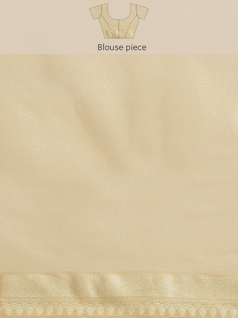 Beige Powerloom Semi Organza Silk Tissue Banarasi Saree