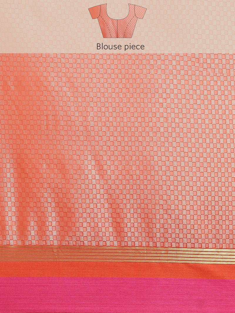 Orange Powerloom Silk Blend Resham Jaal Banarasi Saree