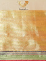 Mustard yellow semi organza silk banarasi saree