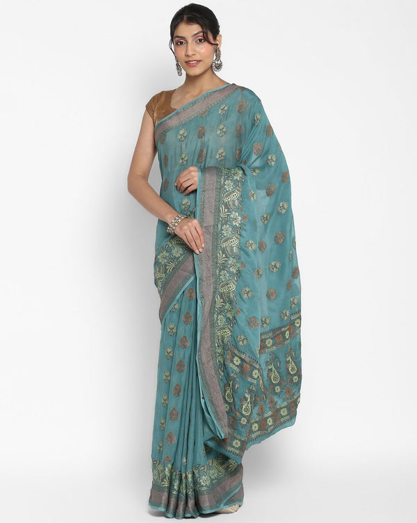 Sea Green CHIFFON NEEM ZARI ALFI WOVEN SAREE