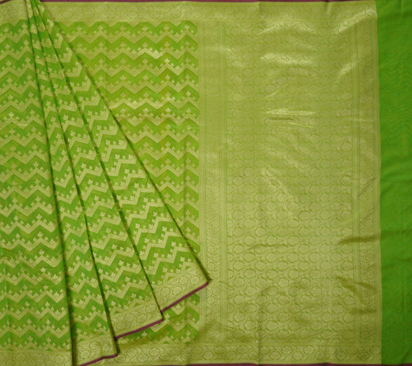 Parrot Green Cotton Silk Zig Zag Banarasi Saree