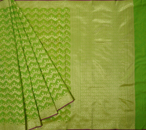 Parrot Green Cotton Silk Zig Zag Banarasi Saree