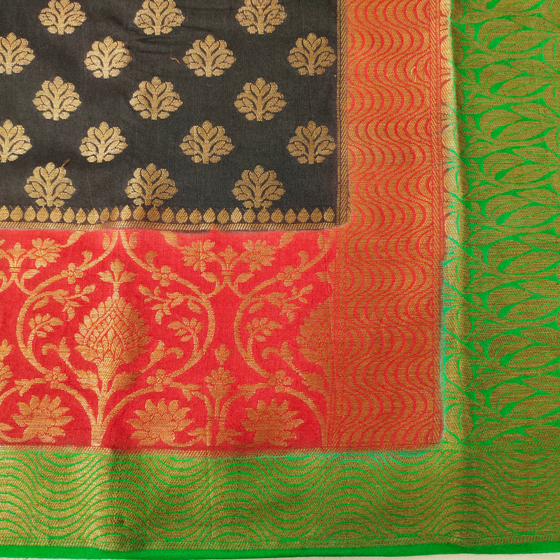 Black Pure Munga Silk Chap Dye Banarasi Saree