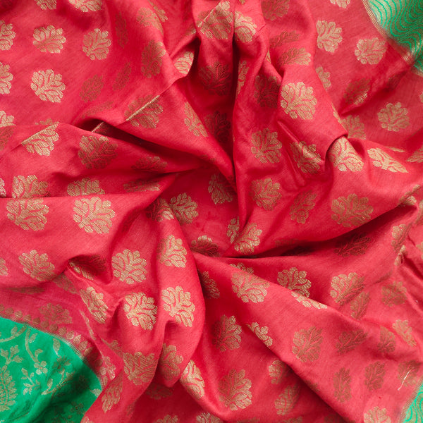 Red Pure Munga Silk Chap Dye Banarasi Saree
