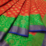 Red Pure Munga Silk Chap Dye Banarasi Saree