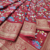 Maroon Pure Munga Silk Digital Print Banarasi Saree