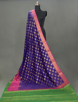 Purple Pure Munga Silk Banarasi Skirt Booti Saree