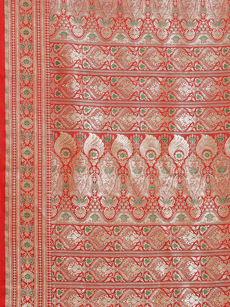 Red colored semi katan saree