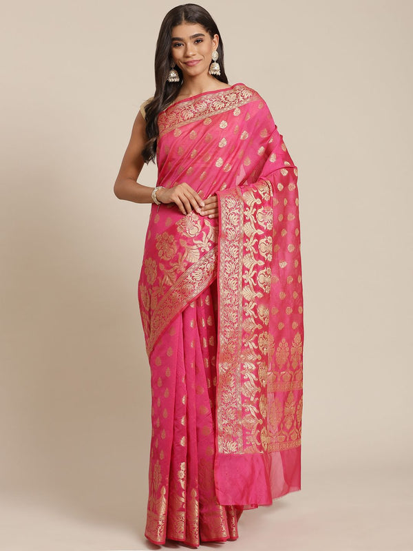 Pink colored Semi Silk Saree