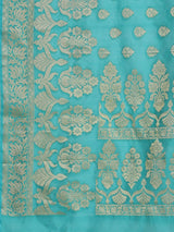 Turquoise blue colored Silk saree