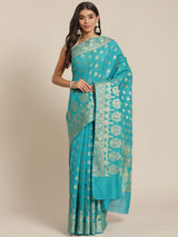 Turquoise blue colored Silk saree