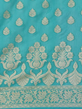 Turquoise blue colored Silk saree