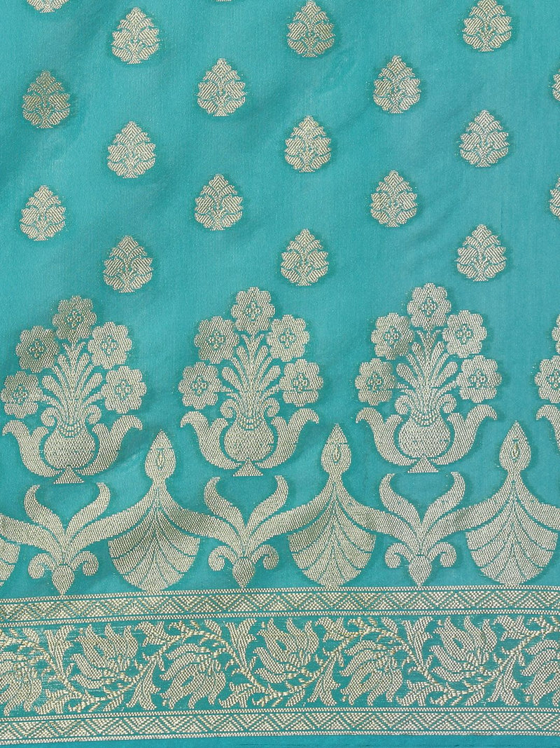 Turquoise blue colored Silk saree